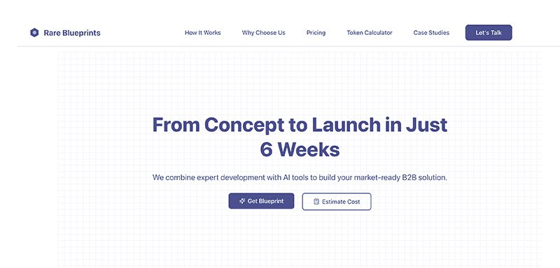 Rare Blueprints website UI